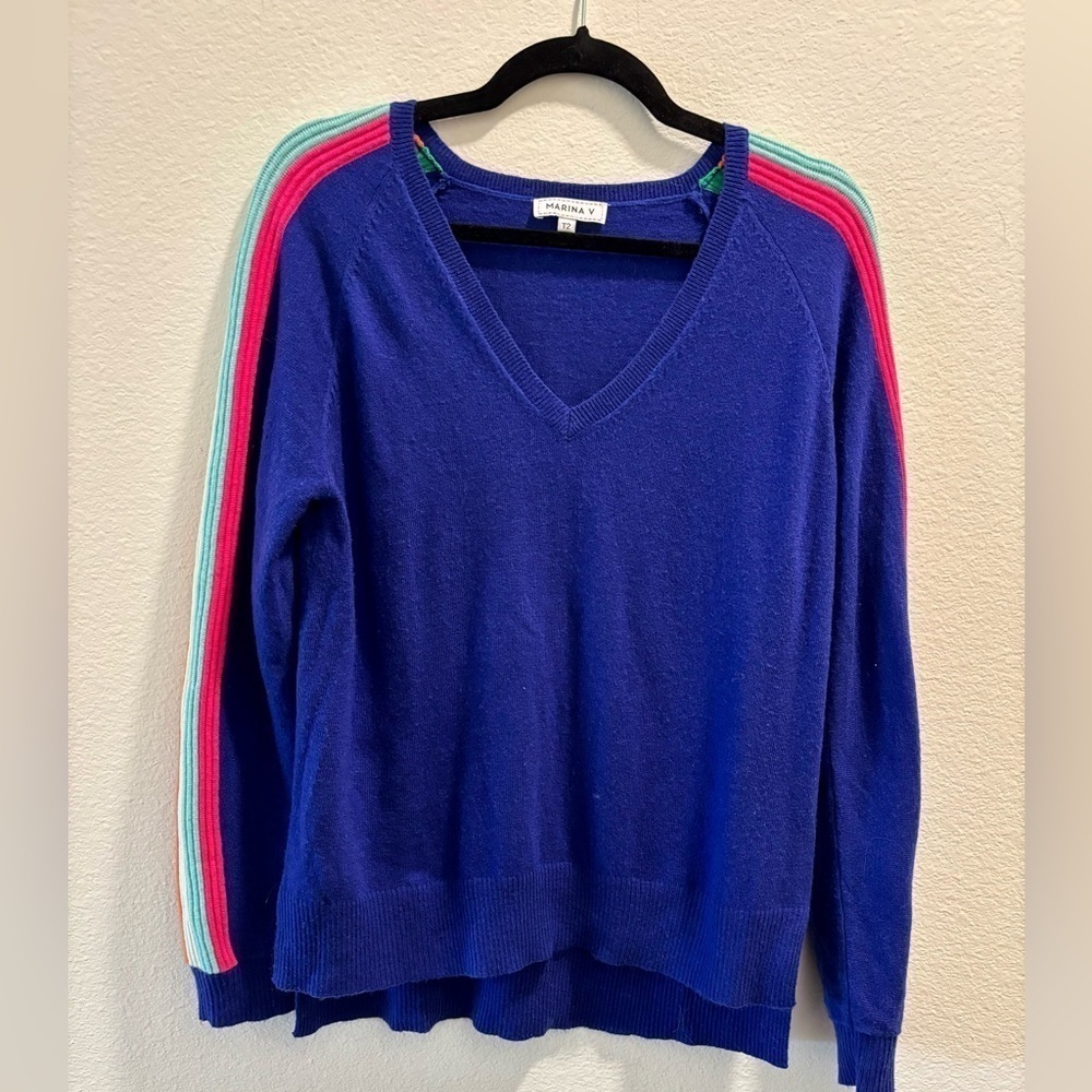 Marina V Paris Sweater with colored accents on sleeve